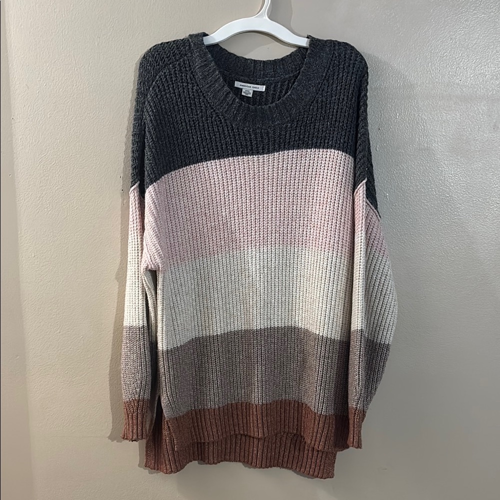 American Eagle Outfitters Pink and Brown Crew Neck Sweater